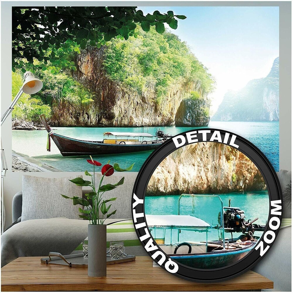 Great Art Mural Wallpaper - Fisherman Boat in the Tropical Bay 82.7x55 Inch